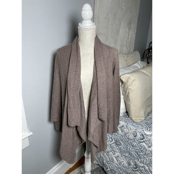 Lord & Taylor 100% Cashmere Cardigan Sweater PS Petite Brown Waterfall Drape - Picture 1 of 6